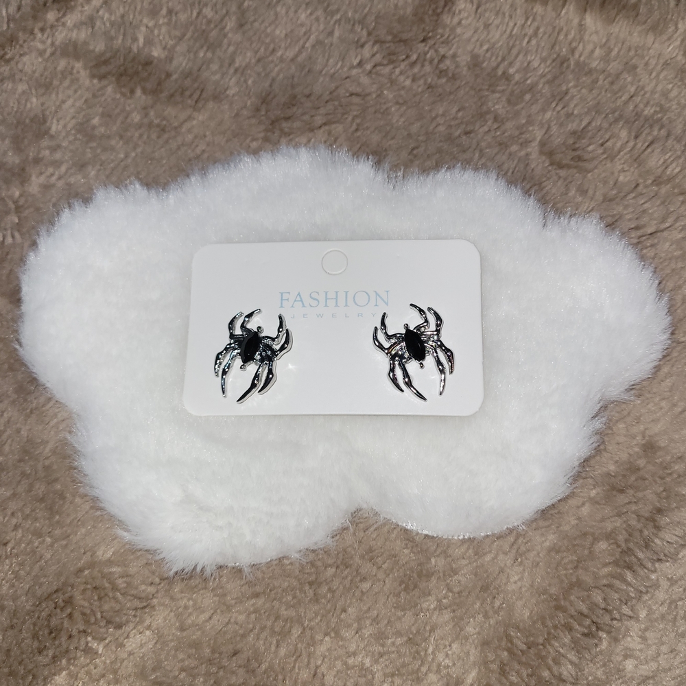 925 Sterling Silver | Black Zirconia Spider Earrings